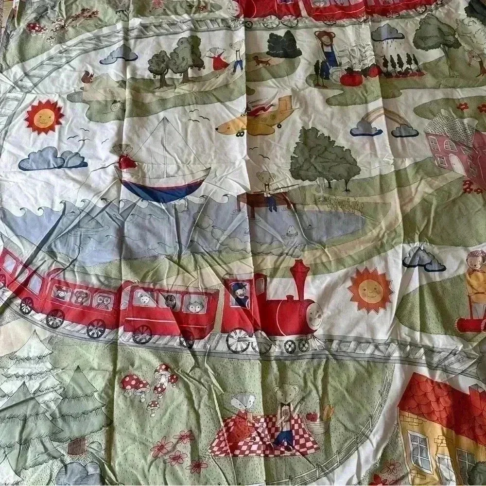 IKEA Utelek Reversible Twin Duvet Cover Trains Planes Animals Sun/Rain Whimsical